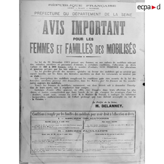 Paris. Musée Leblanc. Allocations aux femmes des mobilisés. [légende d’origine]