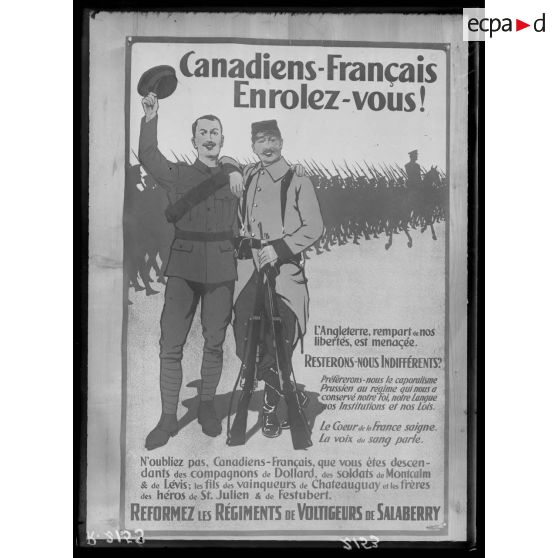 Paris. Musée Leblanc, 6 avenue Malakoff. Affiche pour les enrôlements au Canada. [légende d'origine]