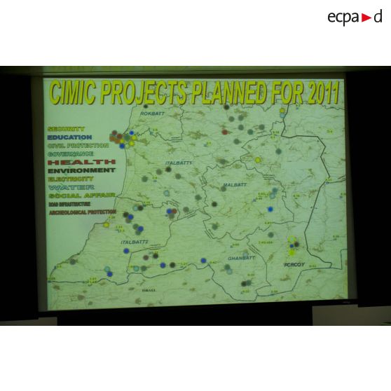 Carte des projets planifiés pour 2011 par l'organisation de la coopération civilo-militaire.