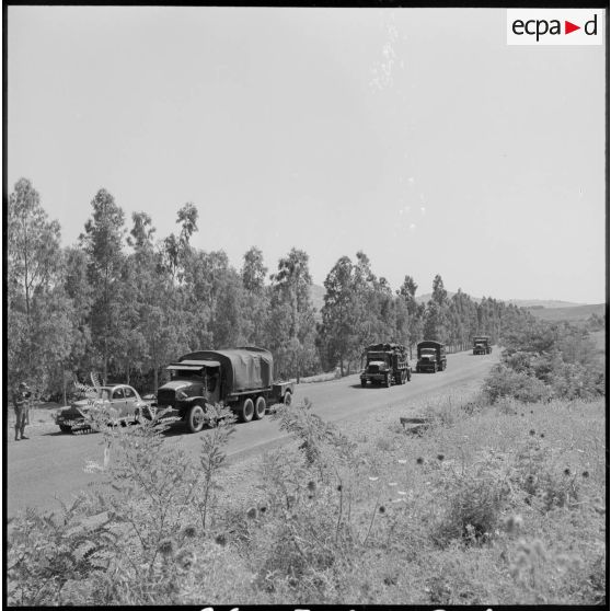 Convoi de la 1e compagnie du 22e RI (régiment d'infanterie) sur la route d'Orléansville.