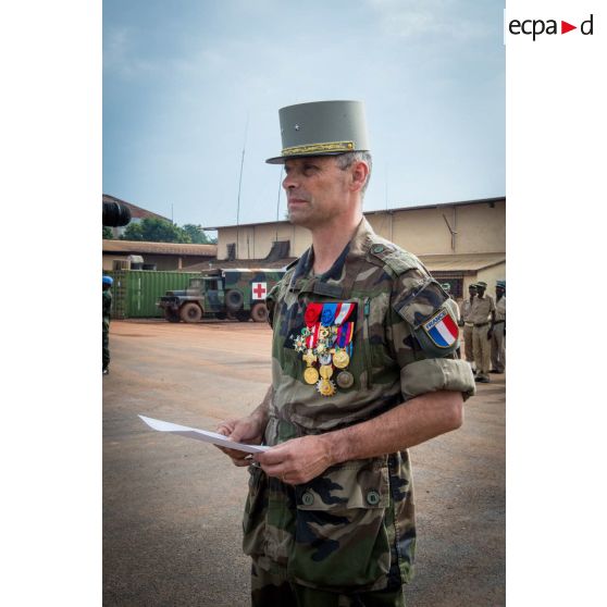 Discours du général de brigade Pierre Gillet, commandant la force Sangaris sur l'aérodrome M'Poko de Bangui, dans le cadre de la commémoration du 8 mai 1945.