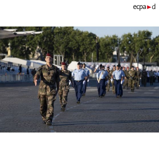 Sur la place de la Concorde, début des répétitions du défilé à pied du 14 juillet sous le commandement du général de brigade Guillaume Bailleux de Marisy, adjoint du gouverneur militaire de Paris (GMP).