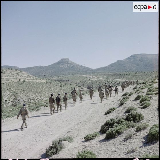 Patrouille du groupe mobile de police rurale n° 3 (GMPR n° 3) sur une piste dans le secteur de Tebessa.