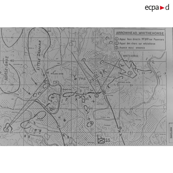 [Plan opérationnel de la cote 281 à Arrow Head. White Horse area. 6 et 7 octobre 1952.]