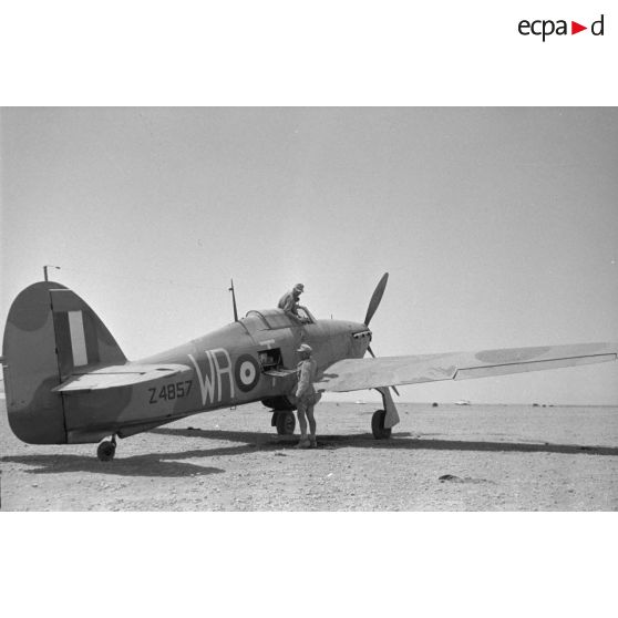 Un chasseur Hurricane I/TRop  avec le numéro de série (serial Z 4857) du 80 Squadron piloté par le Sgt Franck Mason.