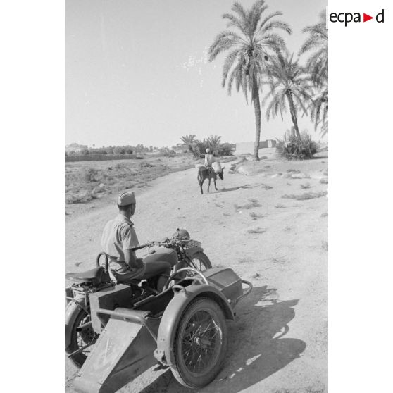 Un side-car de la Luftwaffe, immatriculé WL-SP-0204, dans le secteur dans la ville de Siwa.