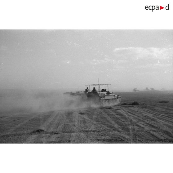 La progression d'une colonne blindée de la 15.Panzer-Division, en tête un semi-chenillé Sd.kfz.251/3.