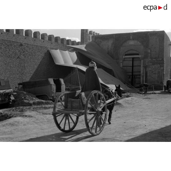 Semi-chenillés Sd.kfz.7 de la 22 ID garé à l'extérieur des murs d'enceinte de la ville de Kairouan.