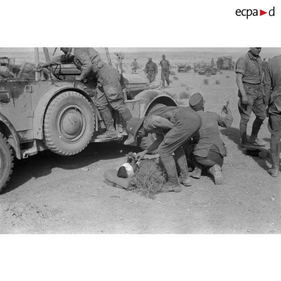 Soins à un blessé près d'une voiture Kfz-15.