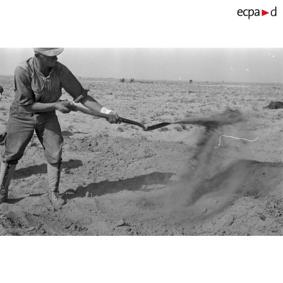 Des soldats allemands manient la pelle pour installer une position.