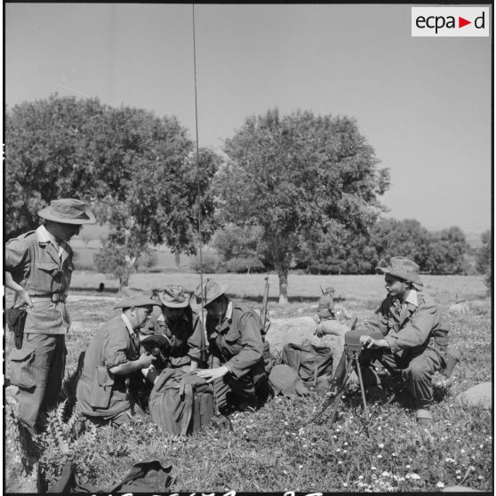 Transmissions pour les soldats du 2e RD (régiment de dragons) dans un champ lors d'une patrouille dans le sud de Sétif.