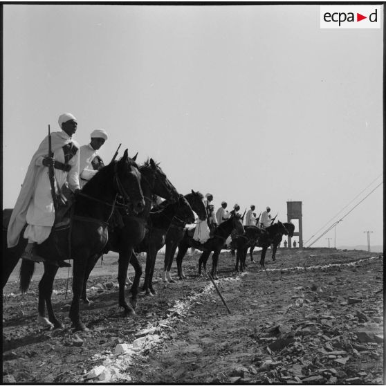 Des éléments d'une compagnie saharienne à cheval.