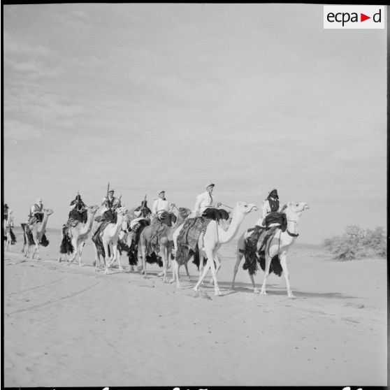 Défilé du 1er peloton monté de la compagnie méhariste du Tassili (CMT) à Siinkeouet.