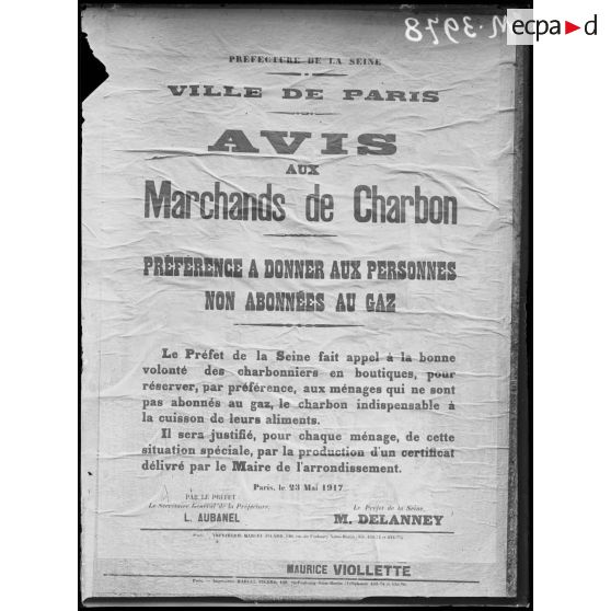 Paris, affiche, avis aux marchands de charbon. [légende d'origine]