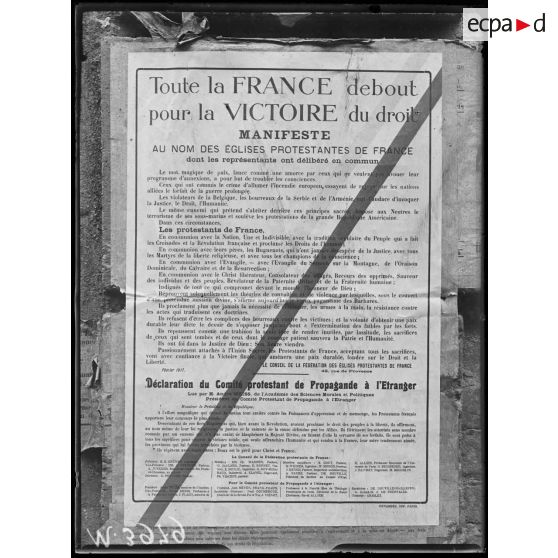 Paris, affiche, manifeste des églises protestantes de France. [légende d'origine]