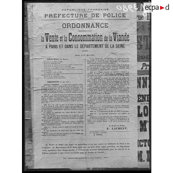 Paris, affiche, ordonance sur la vente des viande. [légende d'origine]