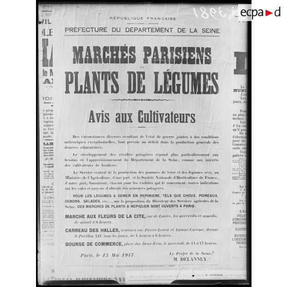 Paris, affiche, avis aux cultivateurs. [légende d'origine]