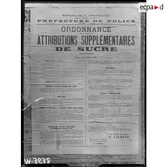 Paris, ordonnance supplémentaire sur le sucre. [légende d'origine]