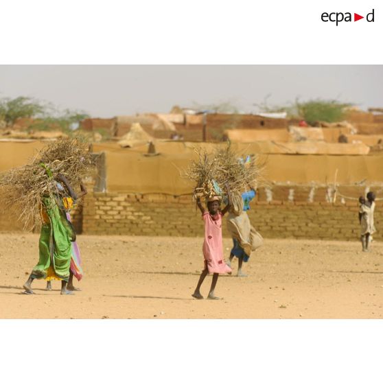 Transport de fagots par des femmes et des enfants.