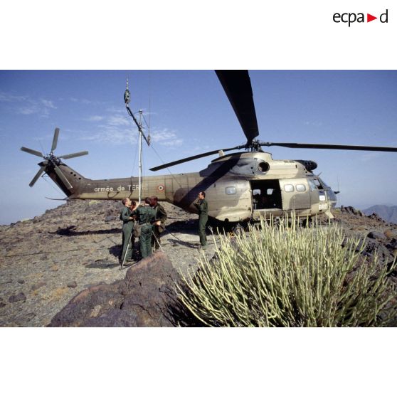 Hélicoptère Puma sur un sommet pendant un exercice commun de transmissions avec les EAU (Emirats arabes unis).