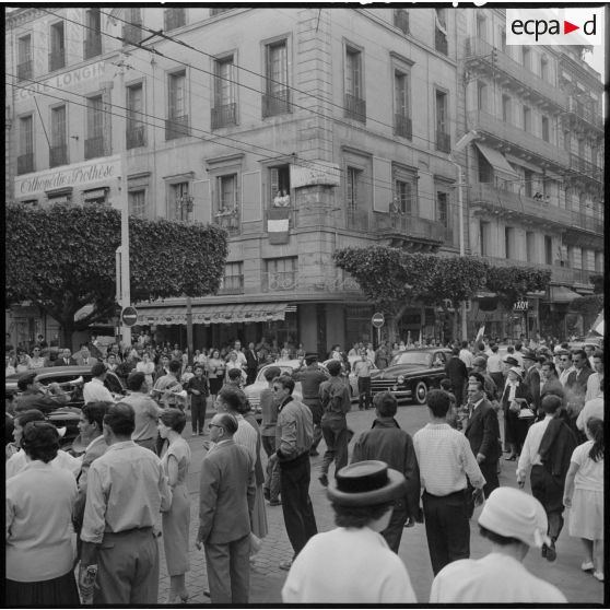 La foule dans les rues d'Alger, lors d'une grande manifestation en l'honneur des femmes au forum d'Alger.