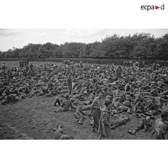 Prisonniers canadiens et anglais, peu après le débarquement et le raid de Dieppe (opération Jubilee).