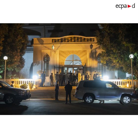 Sortie de la ministre des Armées Florence Parly du palais présidentiel de Niamey, au Niger.