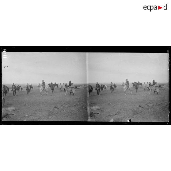 [Photographie de groupe rassemblant des autorités militaires à cheval, filmées par un caméraman.]