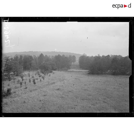 Secteur du Plémont, Oise, la corne sud des bois du Plémont, (positions allemandes). Vue prise du château de Plessier-de-Roye. [légende d'origine]