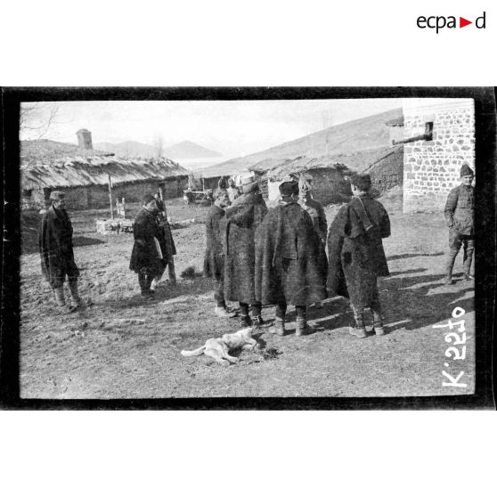 [Photographie de groupe rassemblant des personnalités militaires, dans un village de montagne.]