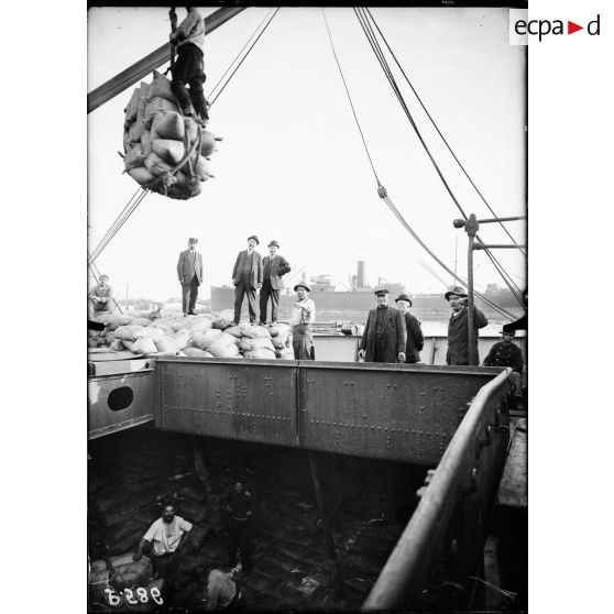 Le Havre. Déchargement d'un bateau de sucre. [légende d'origine]