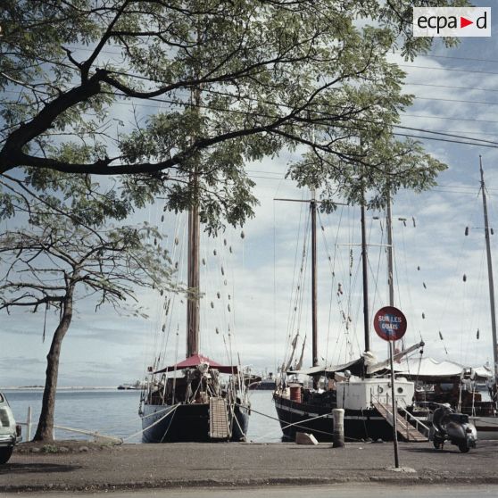 Voiliers à quai au port à Tahiti.