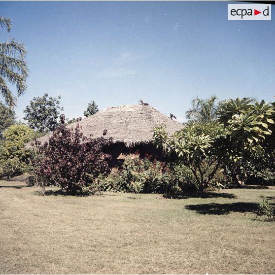 Fare (logement traditionnel) et parc de l'hôtel Royal Tahitien à Papeete.