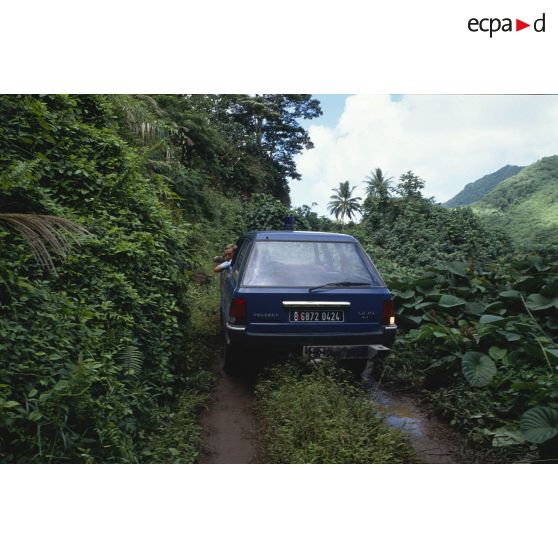 Peugeot 505 de la gendarmerie dans la forêt. [Description en cours]