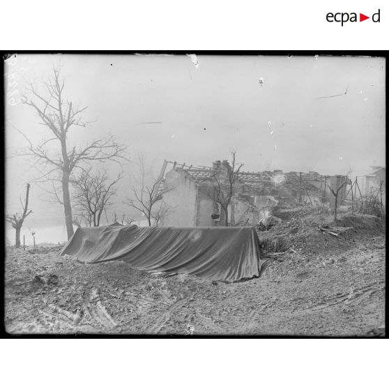 Belleville (Meuse), canon de 164 de marine camouflé. [légende d’origine]