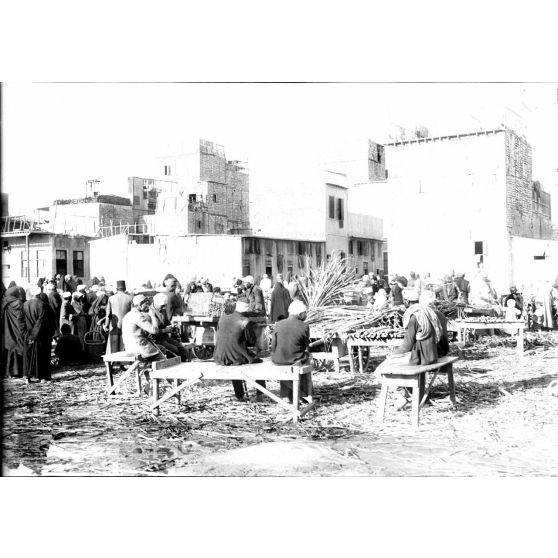 Port-Saïd. Le marché arabe. Marchands de canne à sucre. [légende d'origine]