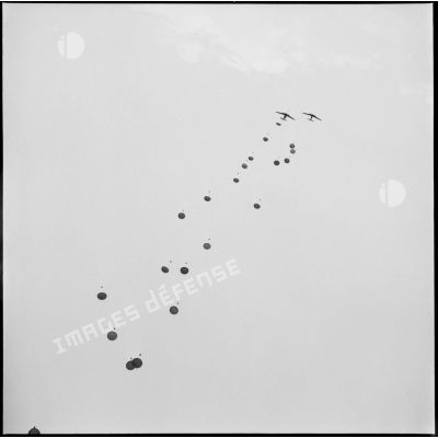 Parachutage par deux avions lors d'une manœuvre en Oranie.