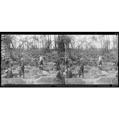 Attaque du 18 juillet 1918. Forêt de Villers-Cotterêts (Aisne). Chasseurs cyclistes faisant halte. [légende d'origine]