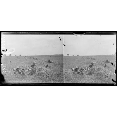 Attaque du 18 juillet 1918. Près de Chaudun (Aisne). Tirailleurs sénégalais dans les blés. [légende d'origine]