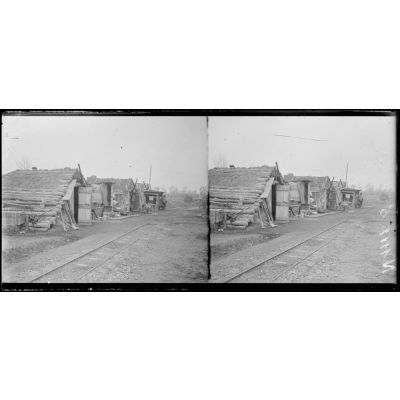 Minaucourt (Marne). La gare de la voie de 0,60 (avril 1917). [légende d'origine]