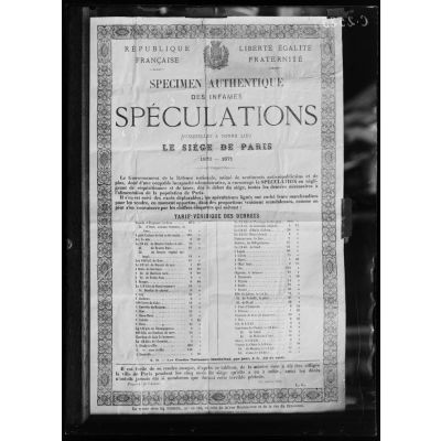 Affiche indiquant le prix des denrées pendant le siège de Paris (1870 .1871). [légende d'origine]