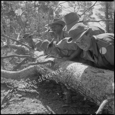 Soldats du 3e régiment étranger d'infanterie (REI) essayant de déplacer un arbre, région de Contantine.