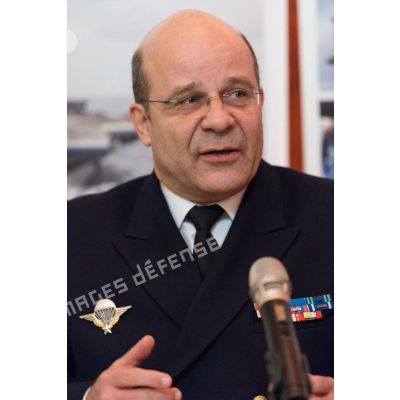 L'amiral Christophe Prazuck, CEMM (chef d'état-major de la Marine), présente ses voeux lors d'un discours aux RCIT(réservistes citoyens) et aux associations de la Marine à la Rotonde de l'Ecole militaire.