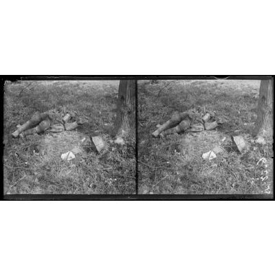 Grivesnes, Somme, dans le parc du château, les cadavres allemands après notre attaque du 9 mai. [légende d'origine]