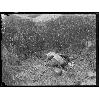 Belloy, cadavre d'un soldat allemand dans un champ. [légende d'origine]