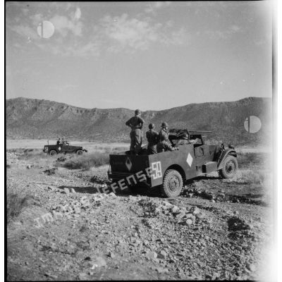 Scout-cars M3A1 du 3e RSAR déployés lors d'une manoeuvre dans la région de Batna.