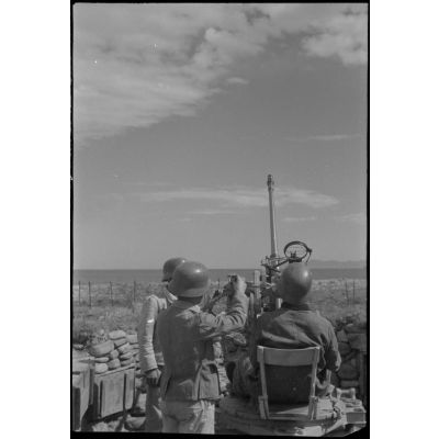 En Crète, des servants allemands d'une pièce de DCA légère de 2 cm FlaK.