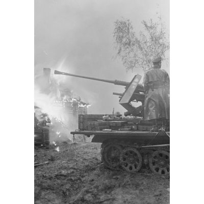Un semi-chenillé Sd.Kfz.6/2 doté d'un canon de 3.7cm Flak 36 du Leichte Flak Abteilung 71 (11.Panzer-Division).