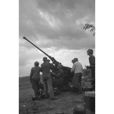 Les servants d'un canon de DCA de la Luftwaffe (3,7 cm FlaK).