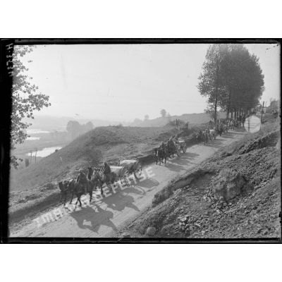Le 25e d'artillerie sur la route de Chipilly à Etinehem, marais de la somme. [légende d'origine]